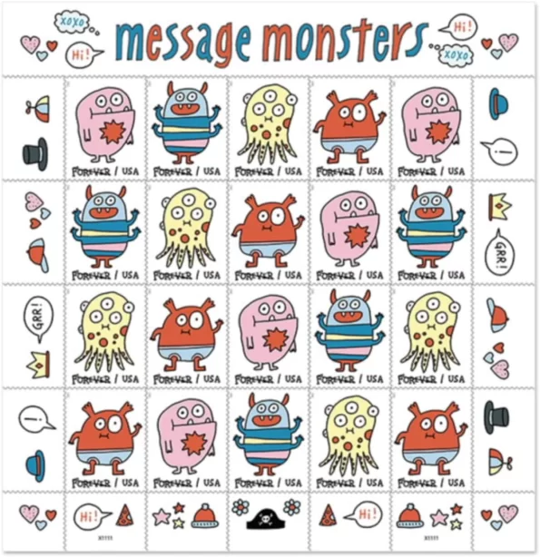 Message Monsters USPS Forever Postage Stamps Ready to Bring a Smile to Your Mail